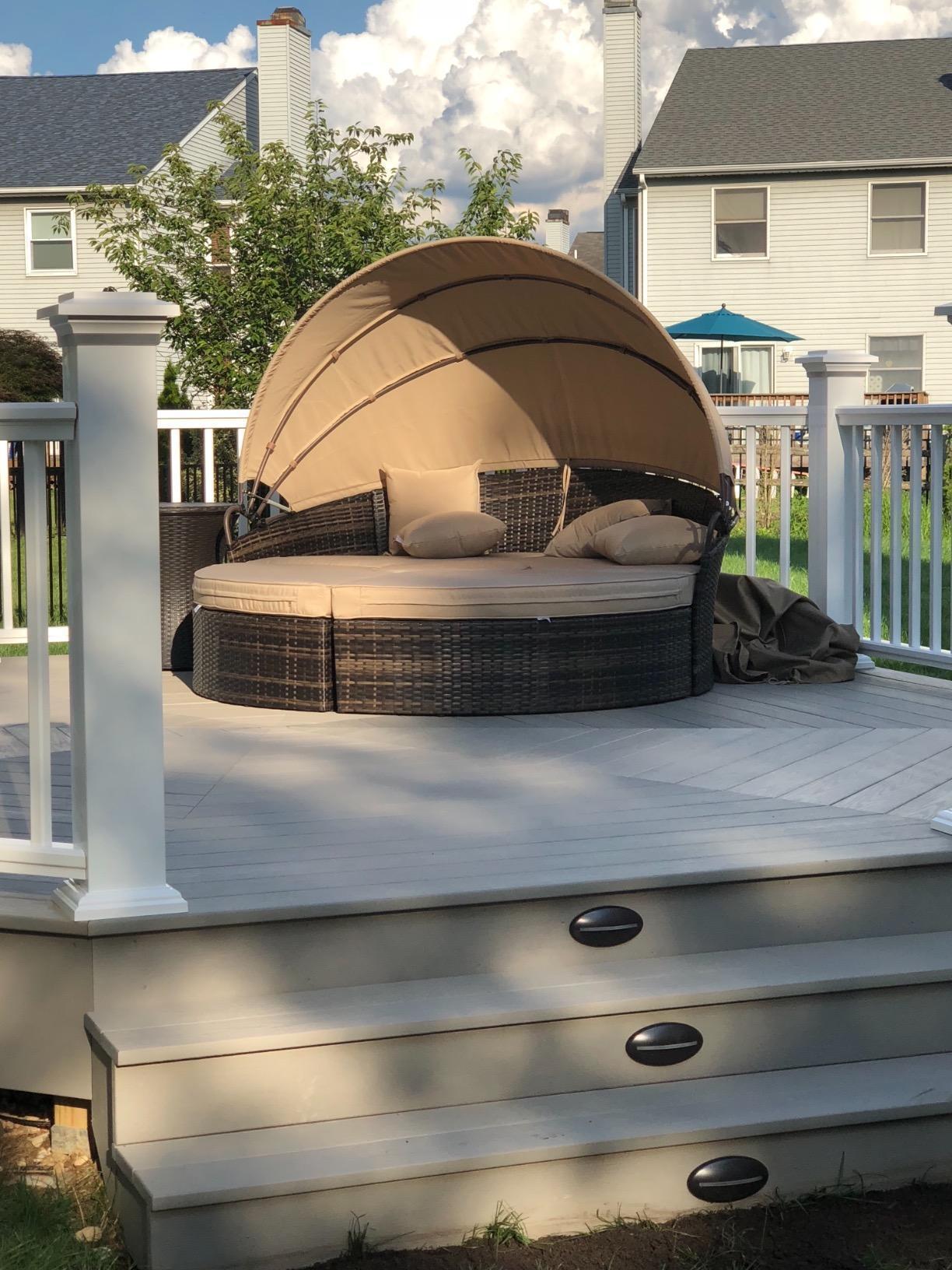 SUNCROWN Outdoor Patio Round Daybed with Retractable Canopy, Brown Wicker Furniture Sectional Couch with Washable Cushions, Backyard, Porch customer photo 2