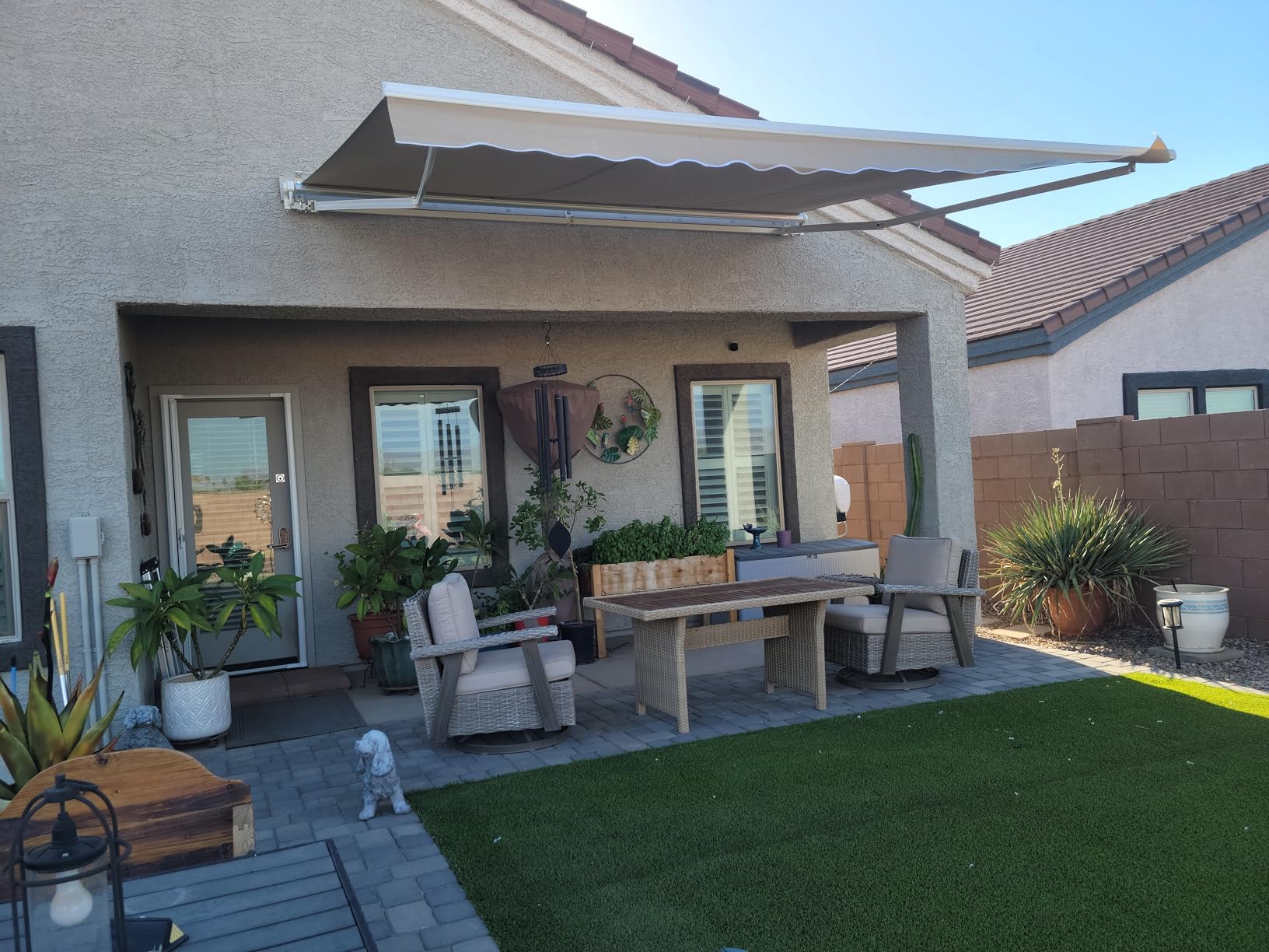 Diensweek 12'x10' Patio Awning Retractable, Fully Assembled Manual Commercial Grade - Quality 100% 280G Ployester Window Door Sunshade Shelter - Deck Canopy Balcony P100 Series (12'x10', Beige) customer photo 1
