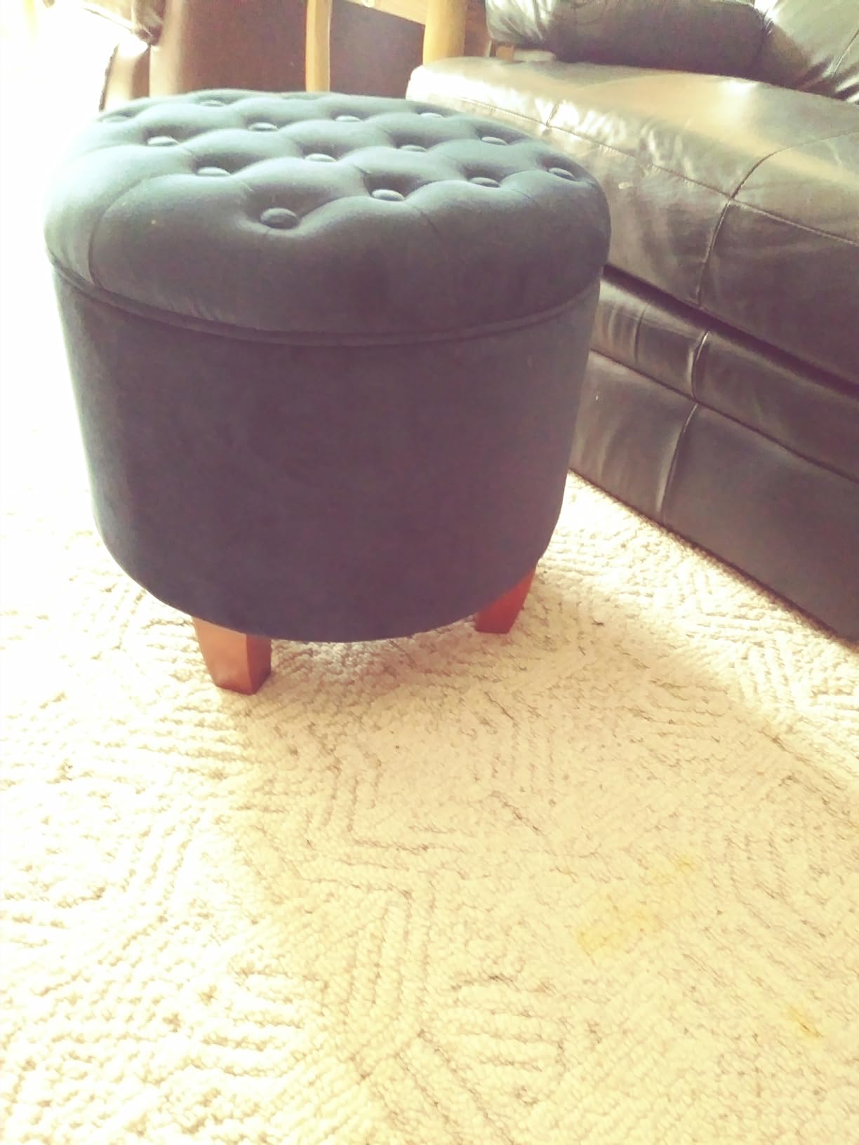Homepop Upholstered Round Velvet Tufted Foot Rest Ottoman with Storage for Living Room and Bedroom, Decorative Home Furniture, Dark Gray Small customer photo 1