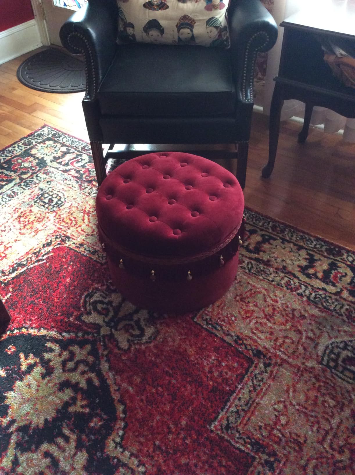 Homepop Upholstered Round Velvet Tufted Foot Rest Ottoman with Storage for Living Room and Bedroom, Decorative Home Furniture, Dark Gray Small customer photo 2