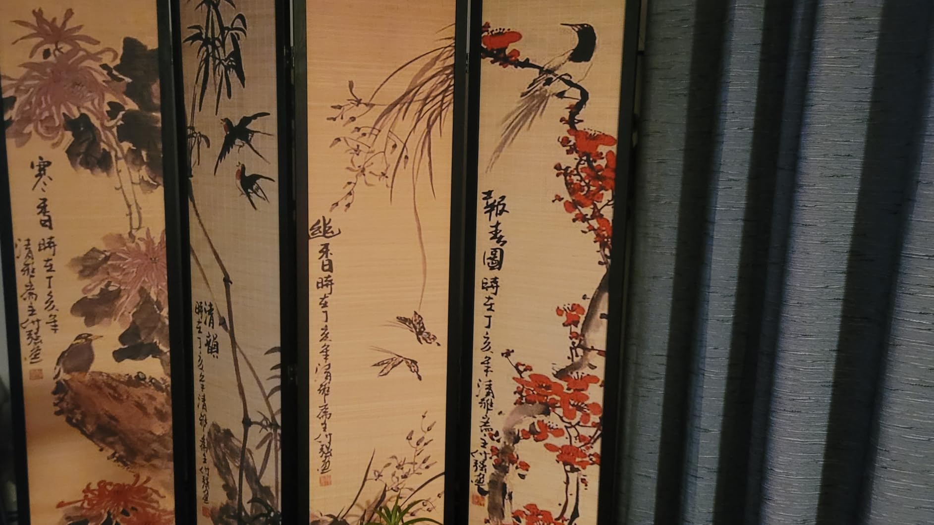 MyGift 4-Panel Folding Bamboo Room Divider Asian-Inspired Cherry Blossom Scene, 6 FT Freestanding Floral Artwork Room Partitioner with Beige Wood Frame customer photo 2
