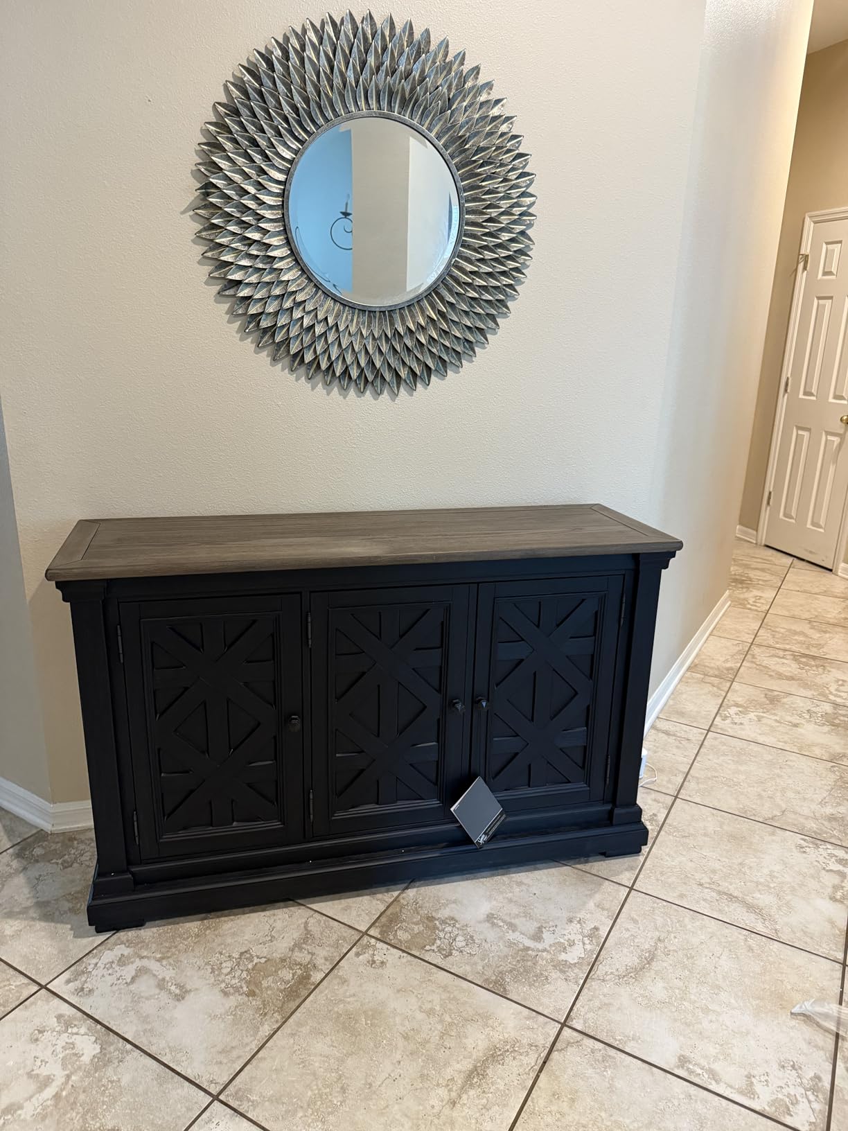 Signature Design by Ashley Tyler Creek Vintage Casual Dining Room Buffet Cabinet or Server with 3 Doors and Lattice Design, Wood, 36