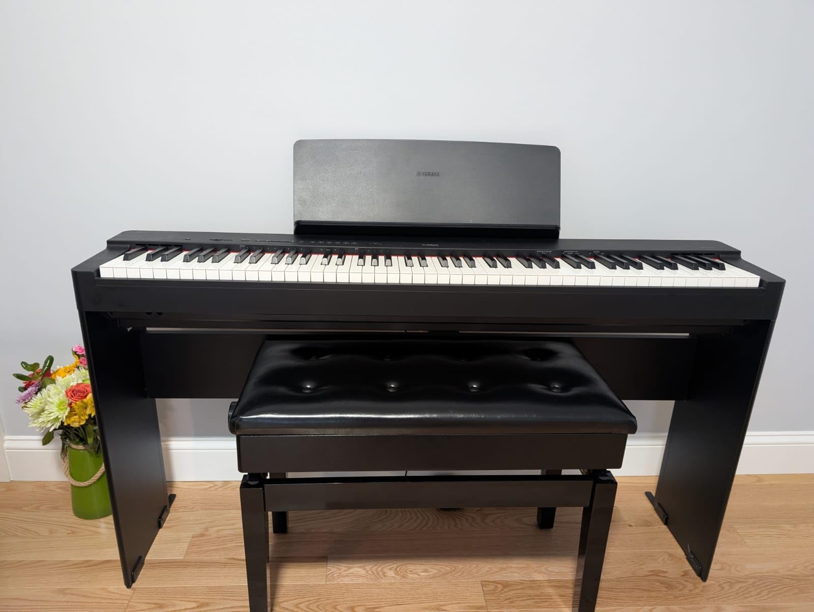 Bonnlo Adjustable Duet Piano Bench with Storage Black Faux Leather Piano Stool Deluxe Padded Seat with 2