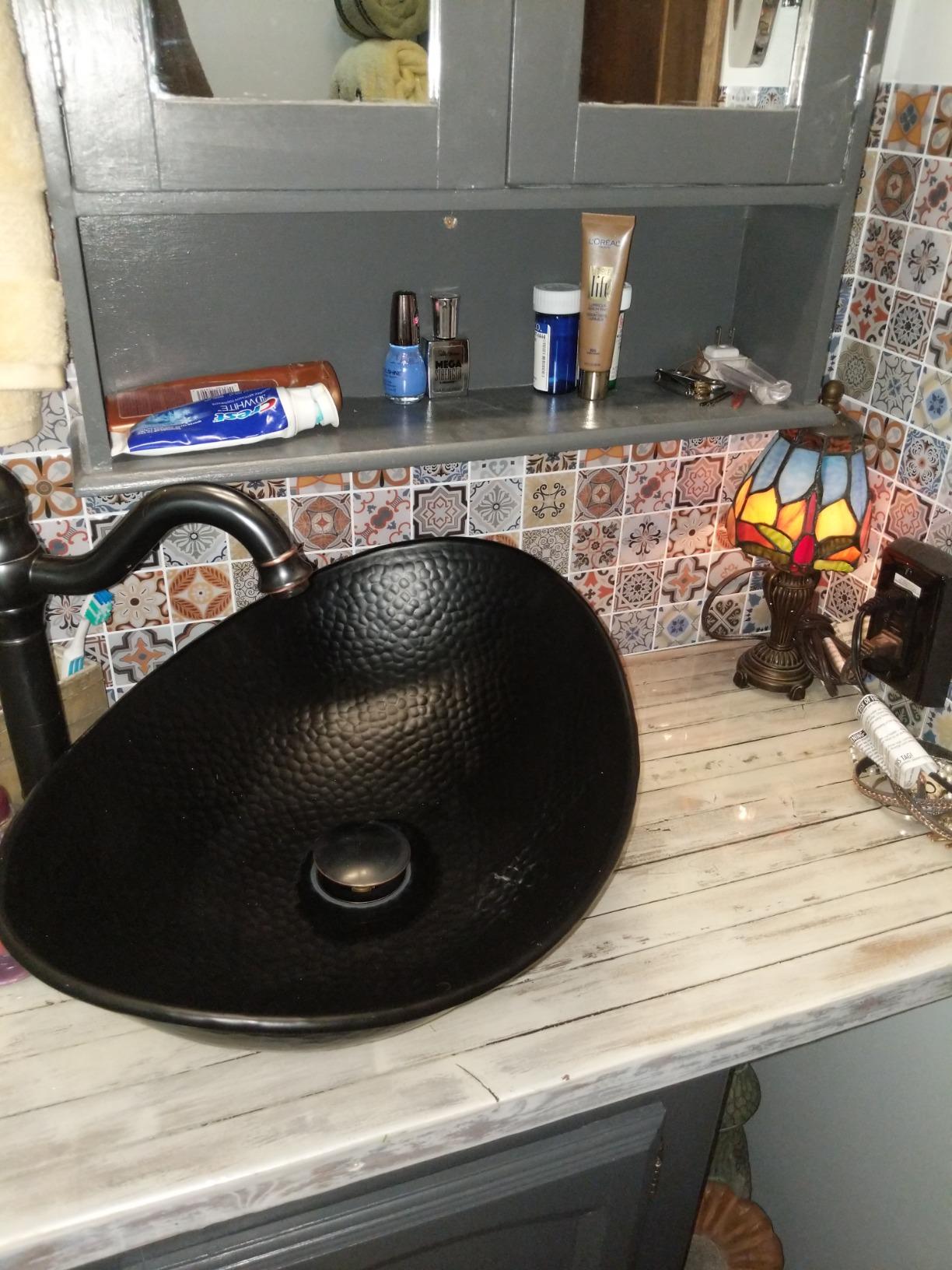 Monarch Abode Bathroom Sink - 19-Inch Harbor Vessel Bathrooms Countertop Sink, Bathroom Vessel Sinks, Above Counter Hand Hammered Pure Copper Bath Sinks for Restroom Vanity or Powder Room customer photo 2