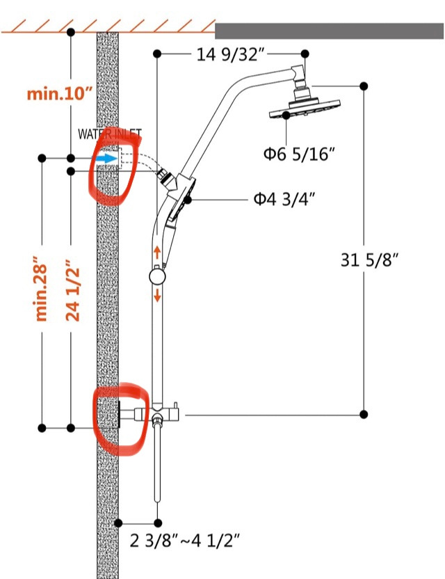 BRIGHT SHOWERS Rain Shower Head with Handheld Combo, Dual Shower System with Slide Bar, Rain Shower System, Adjustable Height, Brass Slide Bar & Diverter, 60 Inch Stainless Steel Hose, Chrome customer photo 2
