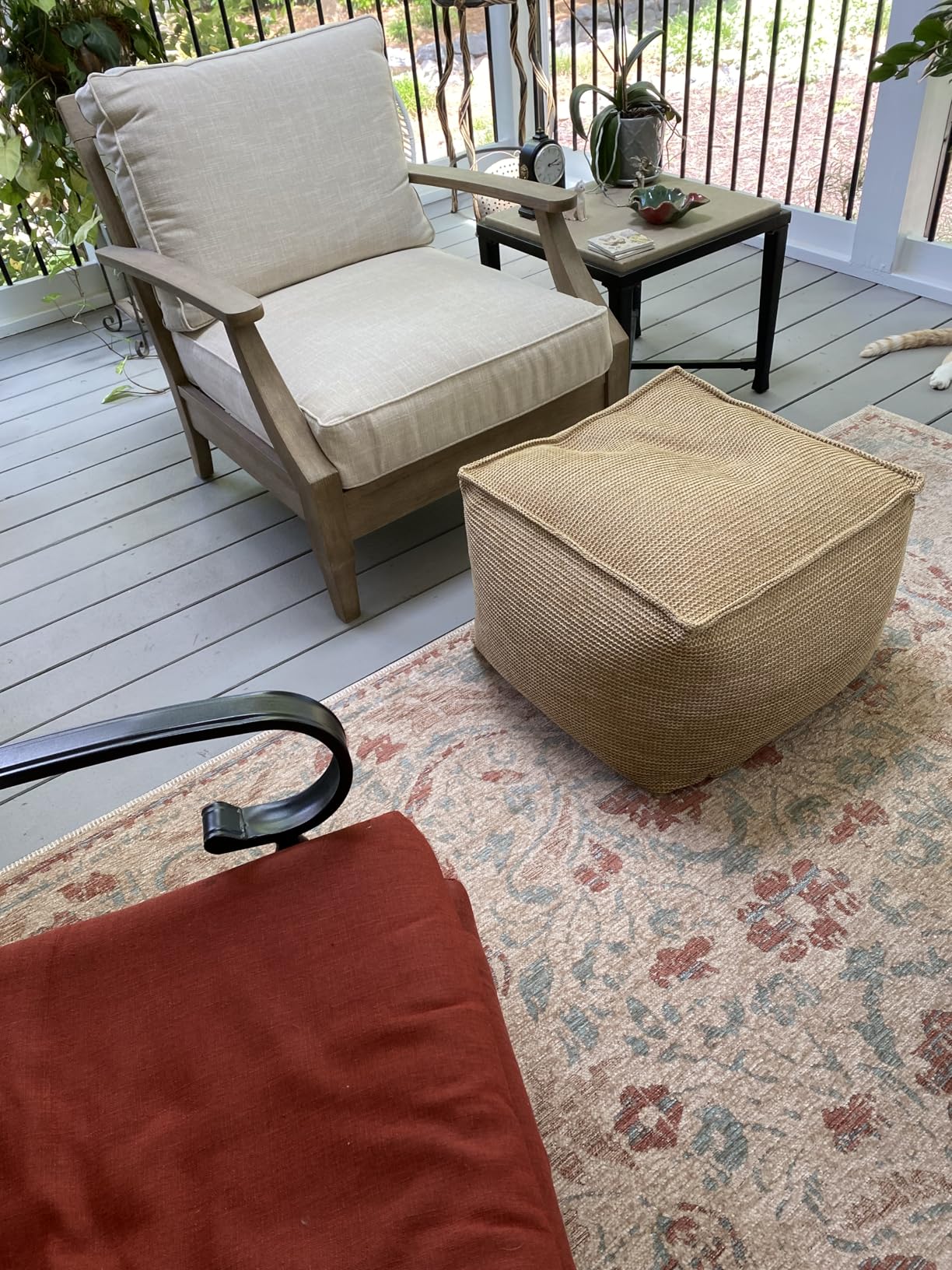 Signature Design by Ashley Clare View Outdoor Patio Sofa, 4 Throw Pillows, Nuvella Weather Resistant Fabric, Eucalyptus Wood, 81