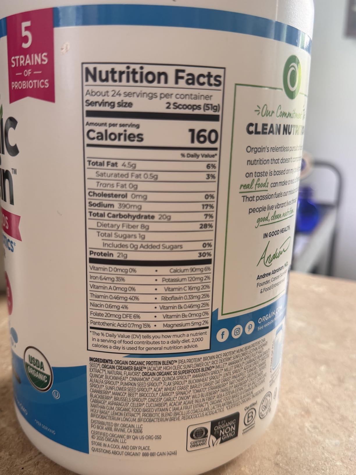 Orgain Organic Vegan Protein + 50 Superfoods Powder, Vanilla Bean - 21g Plant Based Protein, 8g Prebiotic Fiber, No Lactose Ingredients, Gluten Free, No Added Sugar, Non-GMO, 2.02 lb customer photo 1