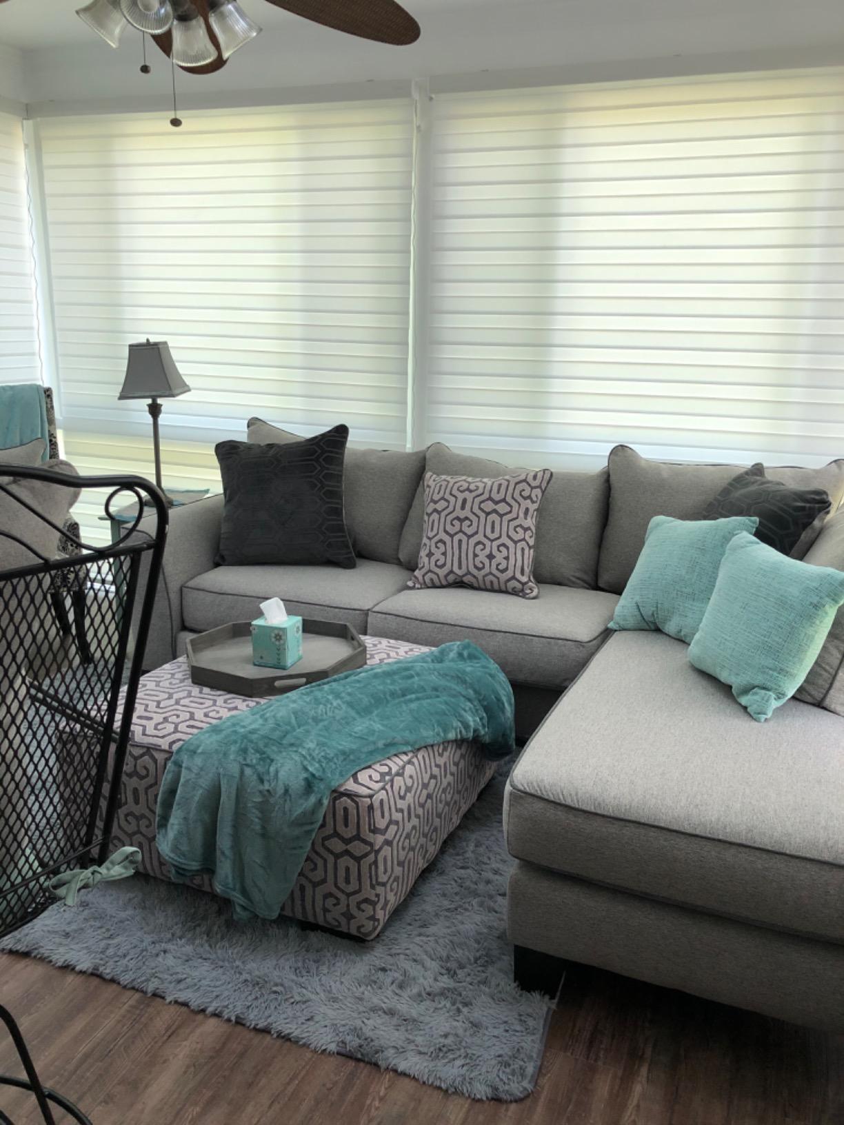 Yoolax Motorized Zebra Blinds Works with Alexa, Motorized Blinds with Remote Custom Size, Privacy Electric Zebra Shades for Windows (90% Shading Greyish White) customer photo 1