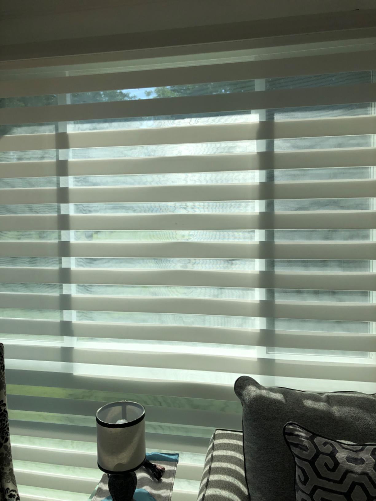 Yoolax Motorized Zebra Blinds Works with Alexa, Motorized Blinds with Remote Custom Size, Privacy Electric Zebra Shades for Windows (90% Shading Greyish White) customer photo 2