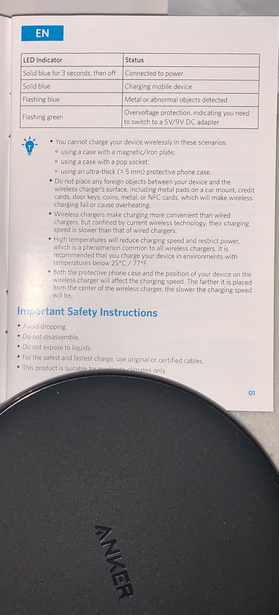 Anker 313 Wireless Charger (Pad), Qi-Certified, 10W Max Fast Charging customer photo 1