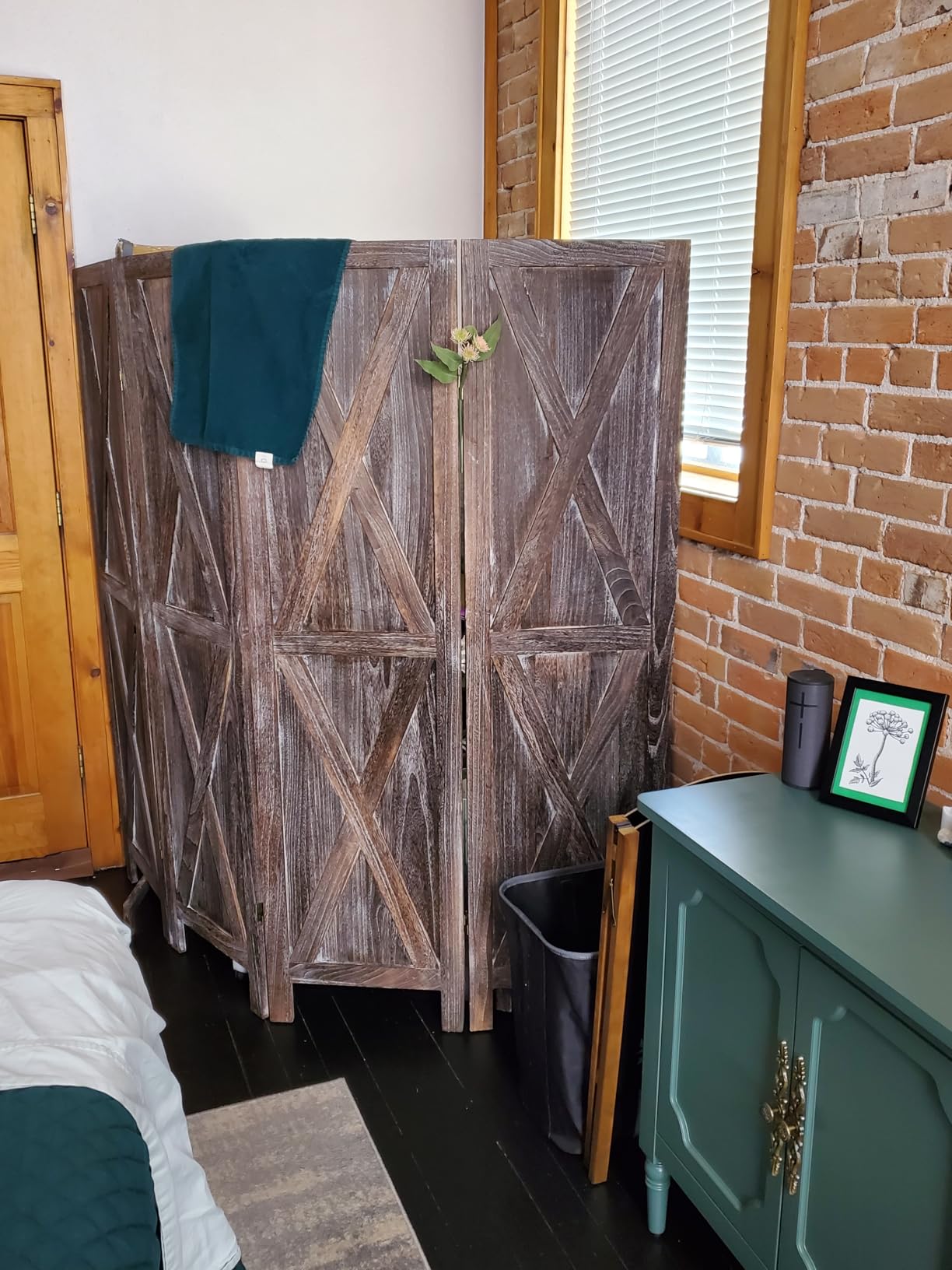 Premium Home 4-Panel Room Divider - Rustic White Barn Door, K Pattern Folding Privacy Screen, Partition Wall customer photo 2