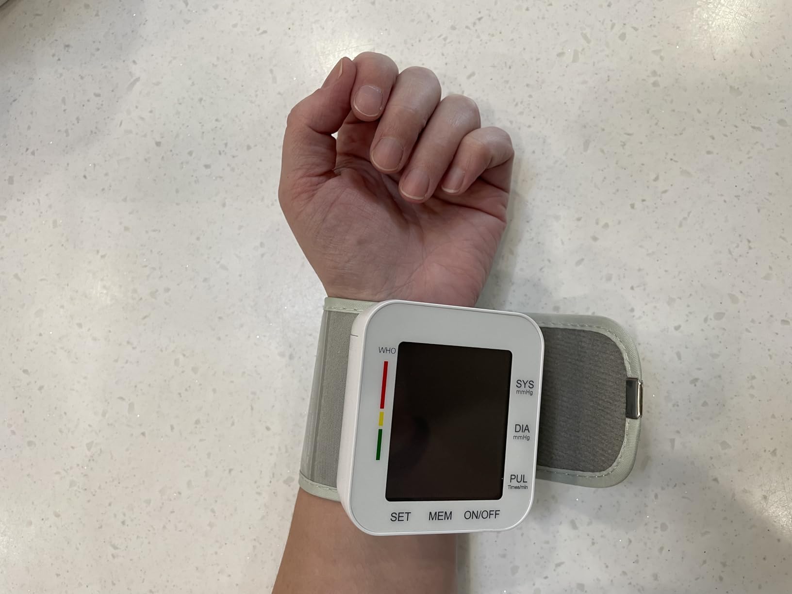 MMIZOO Wrist Blood Pressure Monitor Large LCD Display BP Machine Adjustable Cuff 5.31-7.68 inch Automatic 99x2 Sets Memory with Carrying Case for Home Use (White) customer photo 2