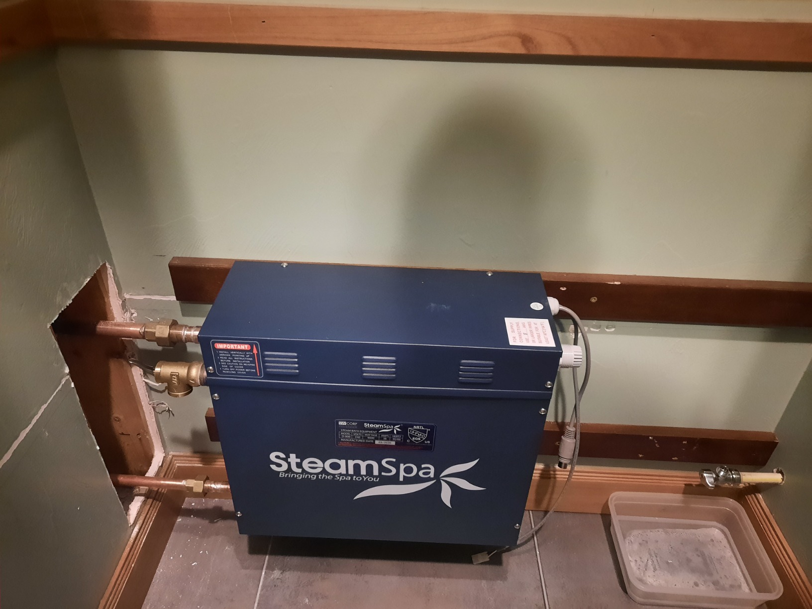 9kW Steam Sauna Generator Executive Bundle 240V with Touch Pad, Steamheads, Pressure Relief Valve, Built-in Auto Drain, LED Light, Filter and Quick Install Kit customer photo 1