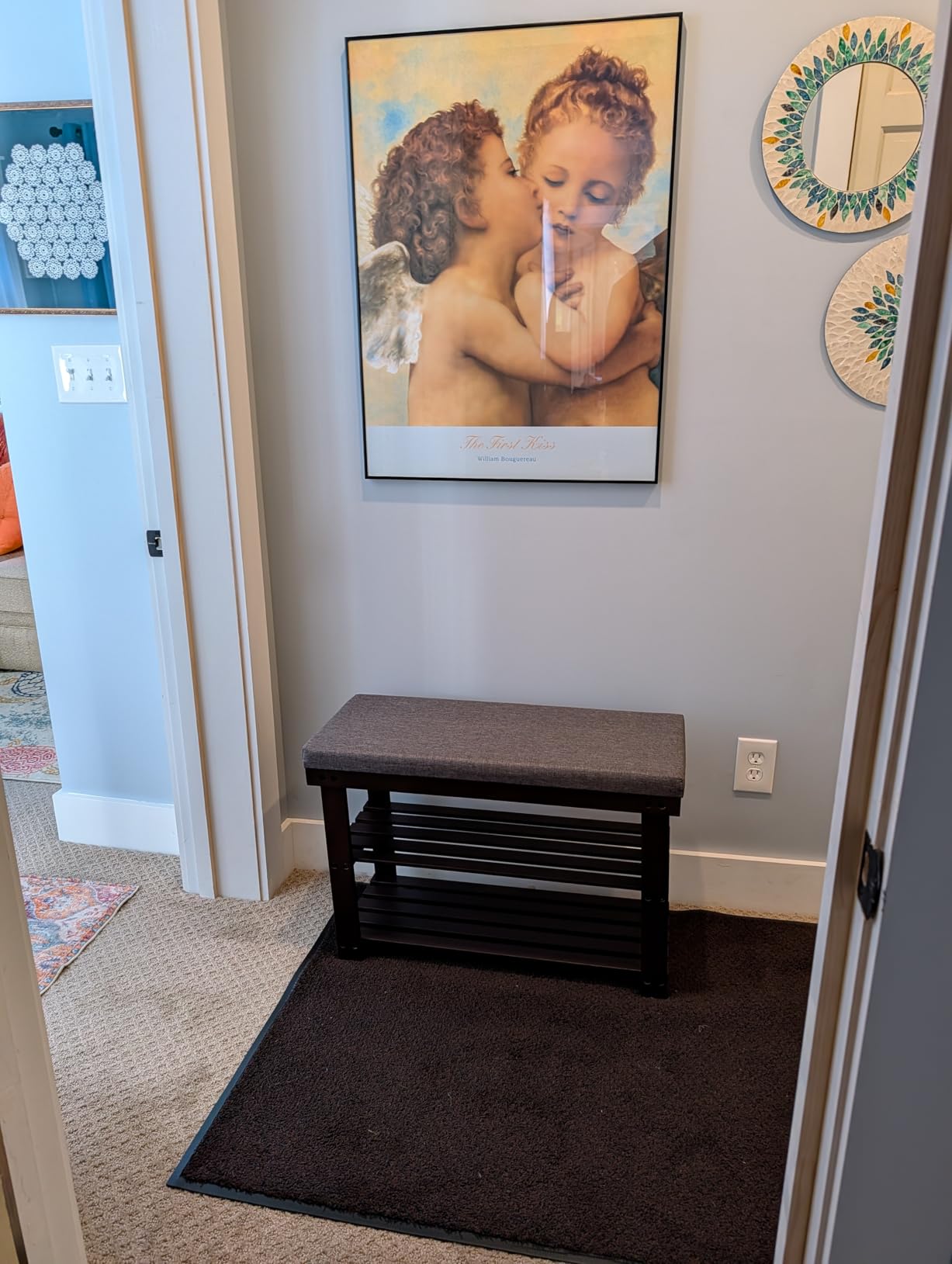 SONGMICS Bamboo Shoe Bench, 3-Tier Shoe Rack Organizer for Entryway, Living Room, Bench Seat Holds Up to 300 lb, 11.9 x 28.3 x 19.2 Inches, Rustic Walnut and Slate Gray ULBS604CG customer photo 1