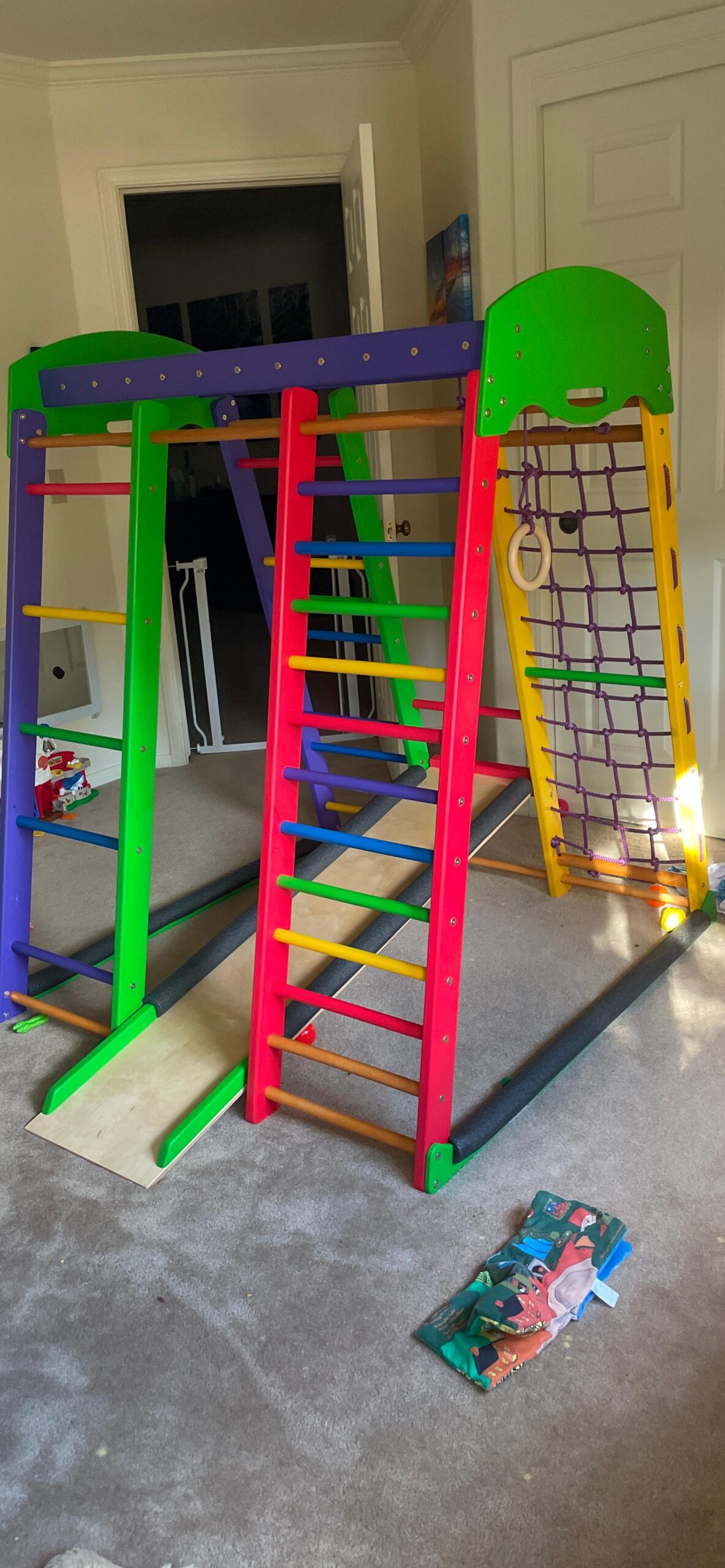 WEDANTA Wooden Swedish Ladder Wall Set - Kids Stall Bars for Exercise - Kids Swedish Gymnastic Wall Gym - Wood Stall Bar Gymnastics Playground - Best Gym for All Family customer photo 2