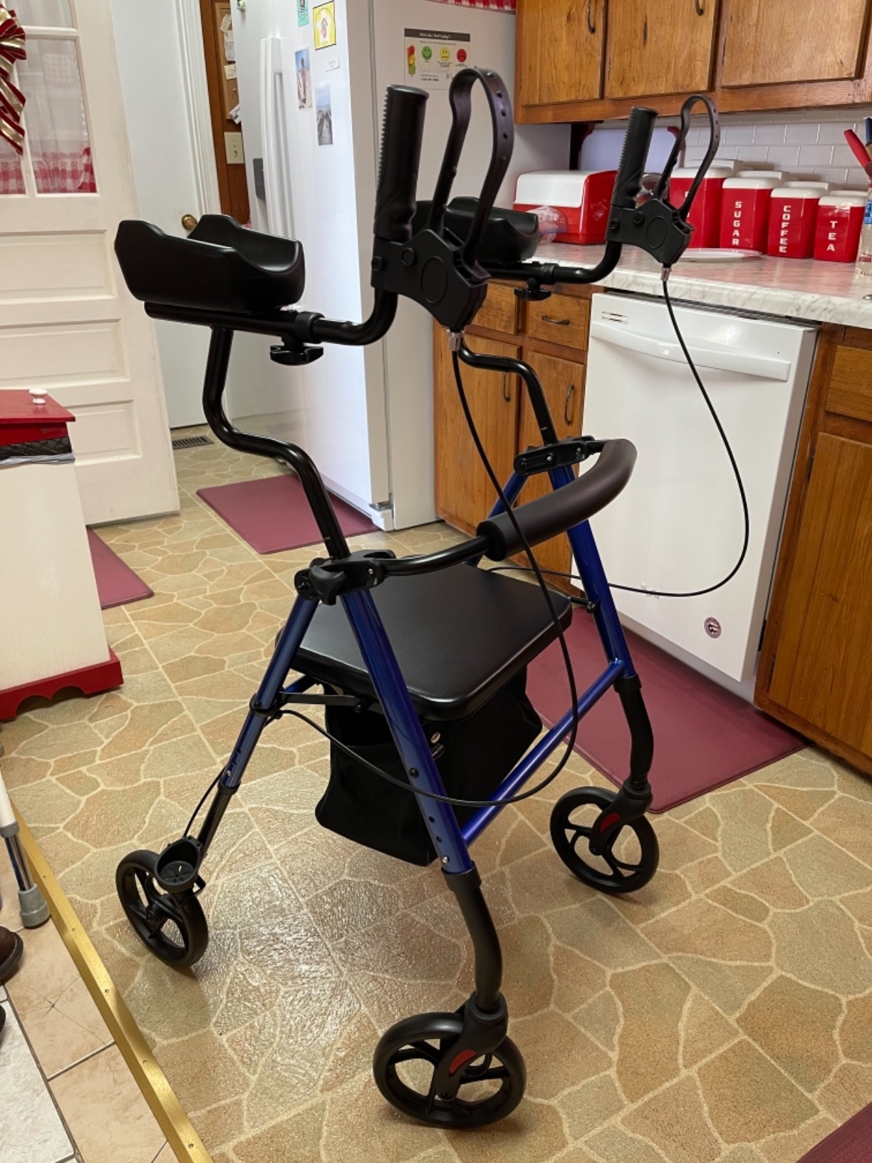 ELENKER Upright Walker, Stand Up Rollator Walker with Padded Seat and Backrest, Lightweight, Compact Folding, Fully Adjustment Frame for Seniors, Blue customer photo 2