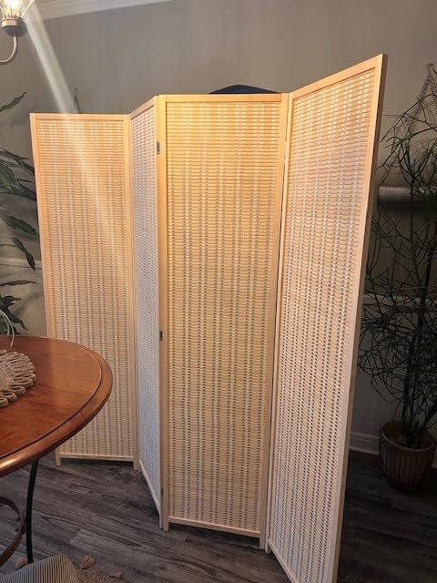 FDW Bamboo Room Divider Folding Privacy Wooden Screen 4 Panel 72 Inches High 17.7 Inches Wide Room Divider for Bedroom Office Study, Natural customer photo 1