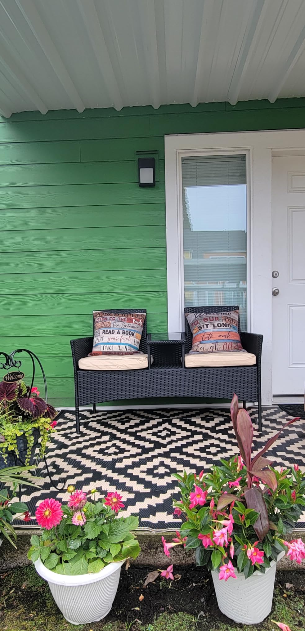 Tangkula Wicker Patio Conversation Furniture Set, Outdoor Furniture Set with Removable Cushions & Table, Tempered Glass Top, Modern Rattan Bench for Garden Lawn Backyard customer photo 1