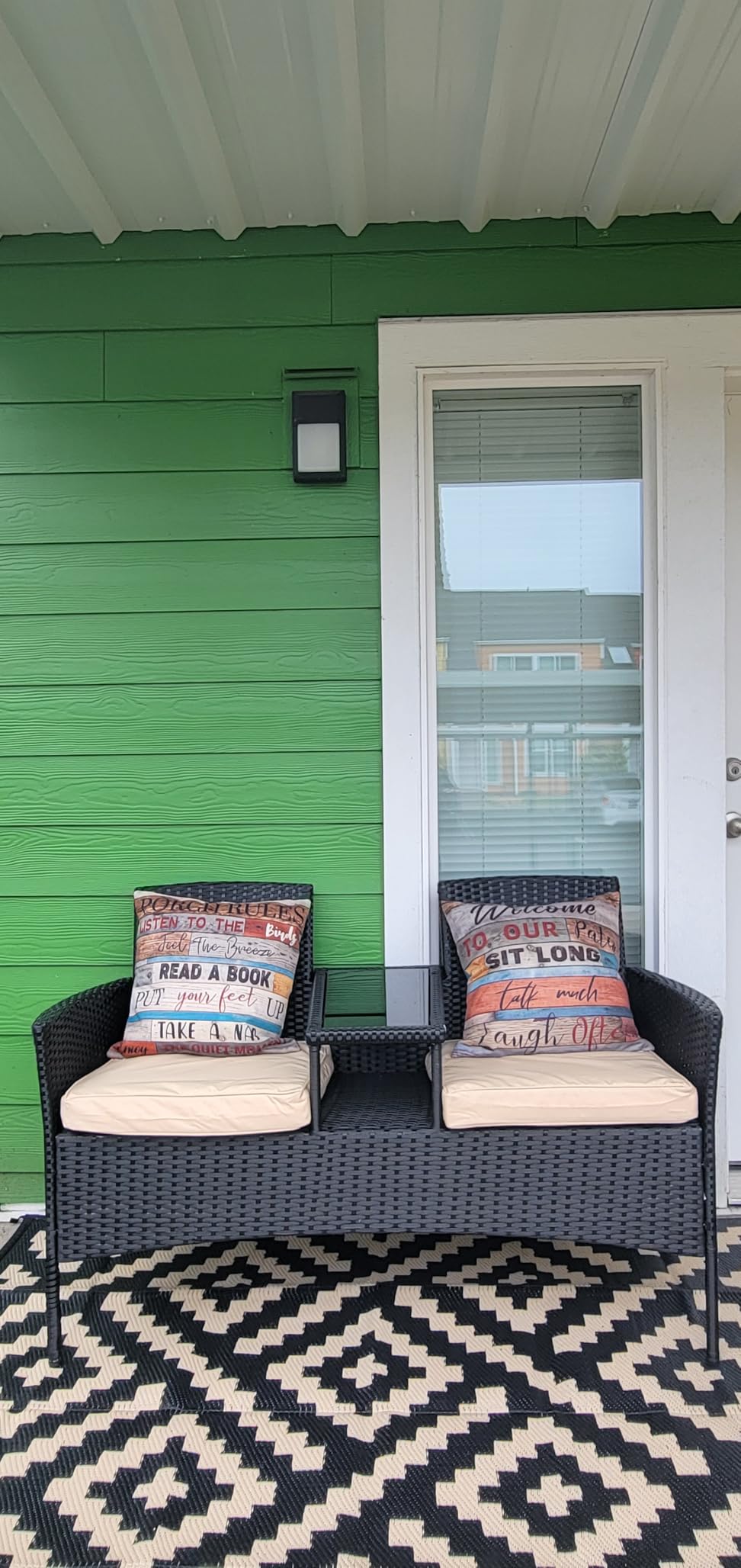 Tangkula Wicker Patio Conversation Furniture Set, Outdoor Furniture Set with Removable Cushions & Table, Tempered Glass Top, Modern Rattan Bench for Garden Lawn Backyard customer photo 2