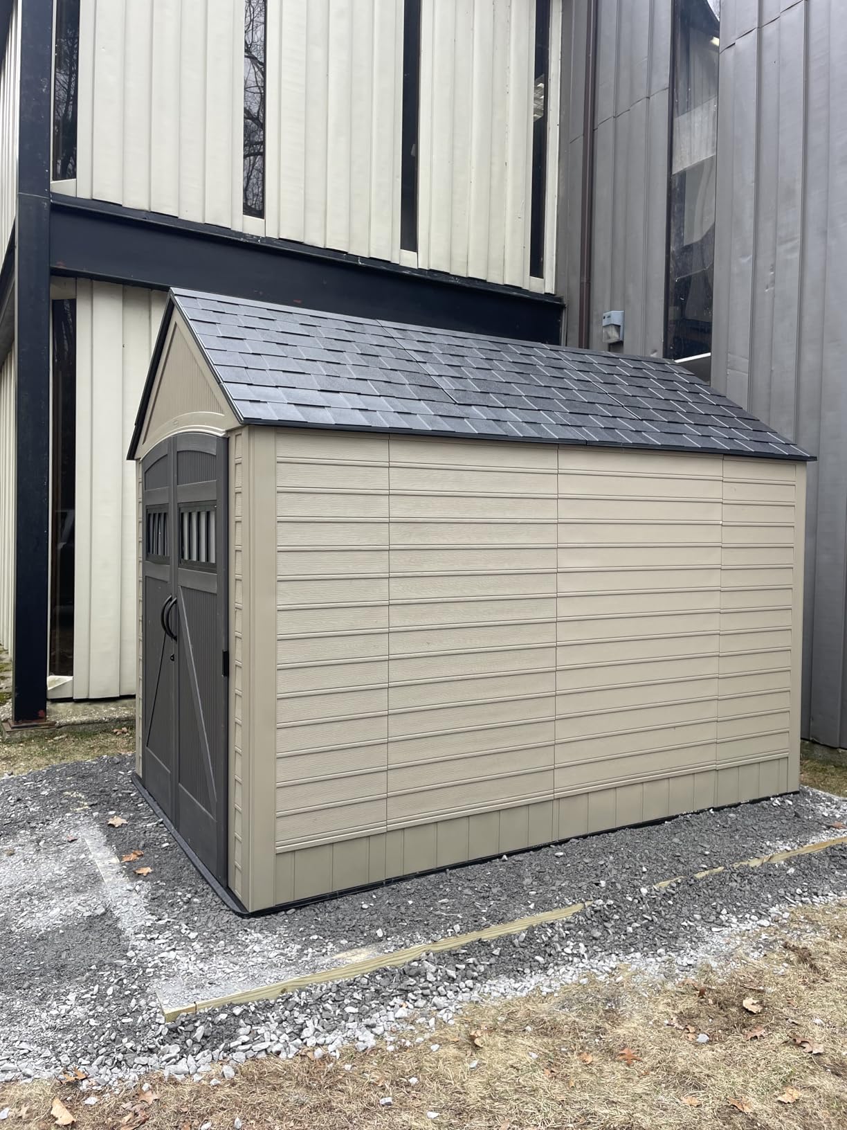 Rubbermaid 7 Foot by 7 Foot Weatherproof Outdoor Storage Shed for Garden Tools and Lawn Machinery Organization with Lockable Double Door Sandstone customer photo 2
