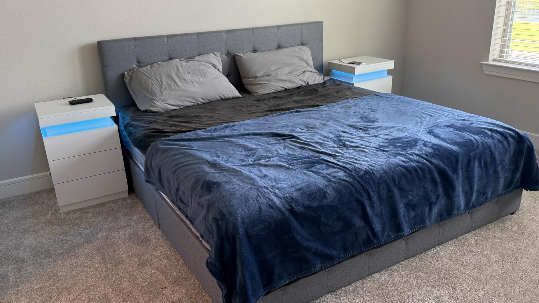 Allewie Upholstered Queen Size Platform Bed Frame with 4 Storage Drawers and Headboard, Square Stitched Button Tufted, Mattress Foundation with Wooden Slats Support, No Box Spring Needed, Dark Grey customer photo 2