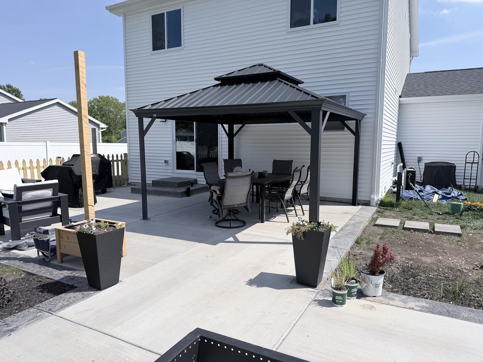 PURPLE LEAF 10' X 14' Permanent Hardtop Gazebo Aluminum Gazebo with Galvanized Steel Double Roof for Patio Lawn and Garden, Curtains and Netting Included, Grey customer photo 2