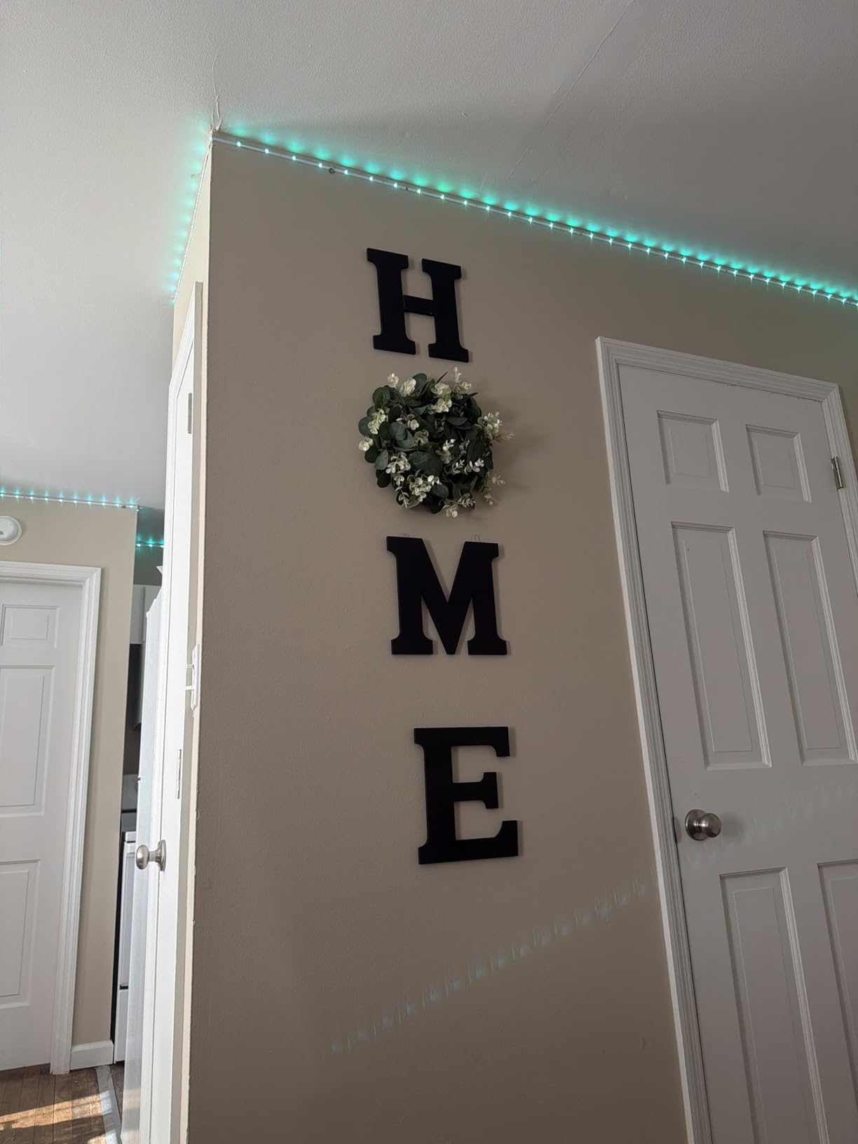 Wood Home Sign with Artificial Eucalyptus Wreath for O, Hanging Farmhouse Wall House Decor Wood Letters for Wall Art Rustic Home Decor, Wall Decor for Living Room Kitchen Entryway customer photo 1