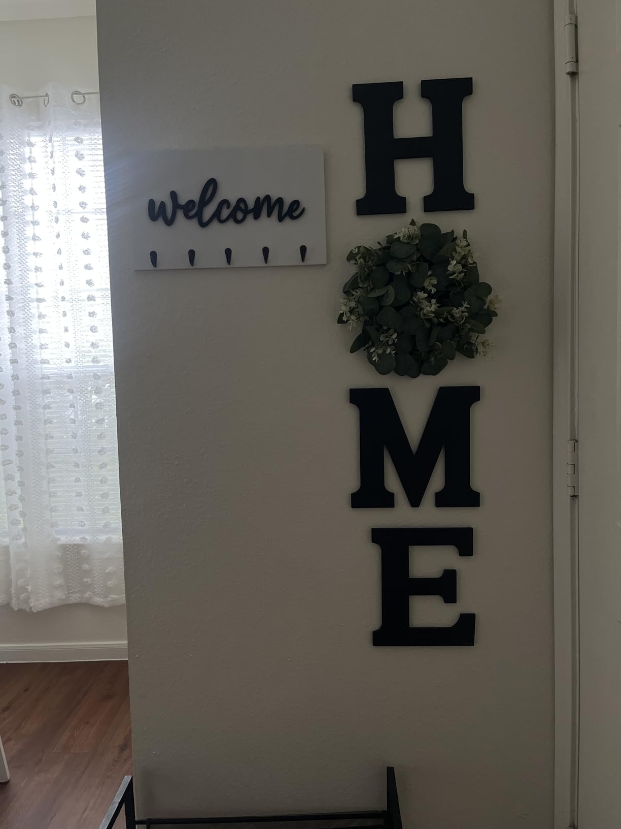 Wood Home Sign with Artificial Eucalyptus Wreath for O, Hanging Farmhouse Wall House Decor Wood Letters for Wall Art Rustic Home Decor, Wall Decor for Living Room Kitchen Entryway customer photo 2