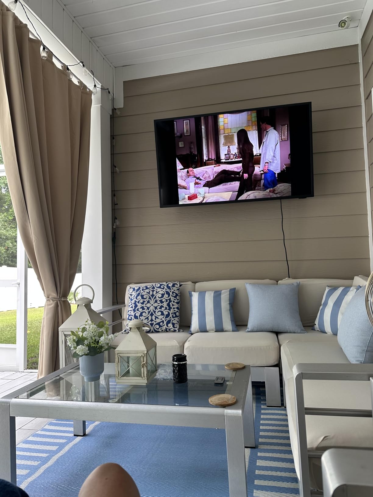 RYB HOME 2 Panels Outdoor Curtains for Patio Waterproof Sticky Top Block Sunlight Thermal Insulated Privacy Assured Thick Outside Curtains for Porch, Balcony, Pergola, W52 x L84, Beige customer photo 2