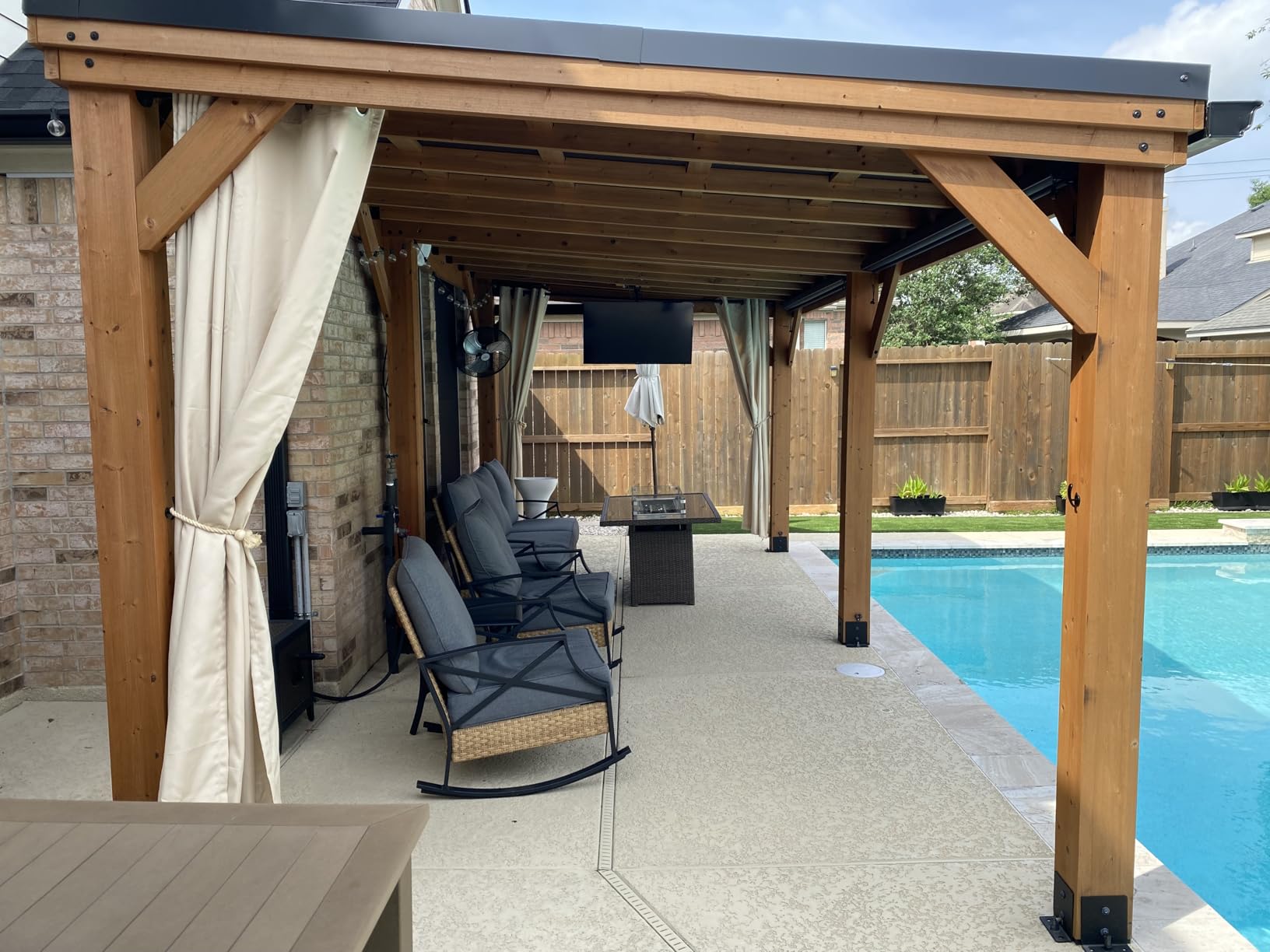 Backyard Discovery Saxony 8' x 5' Cedar Wood BBQ Grill Gazebo Pavilion with Hardtop Galvanized Steel Roof, Bar Tops, PowerPort, Snow Support, Wind Resistance, Cook Station for Outdoor Patio or Deck customer photo 2