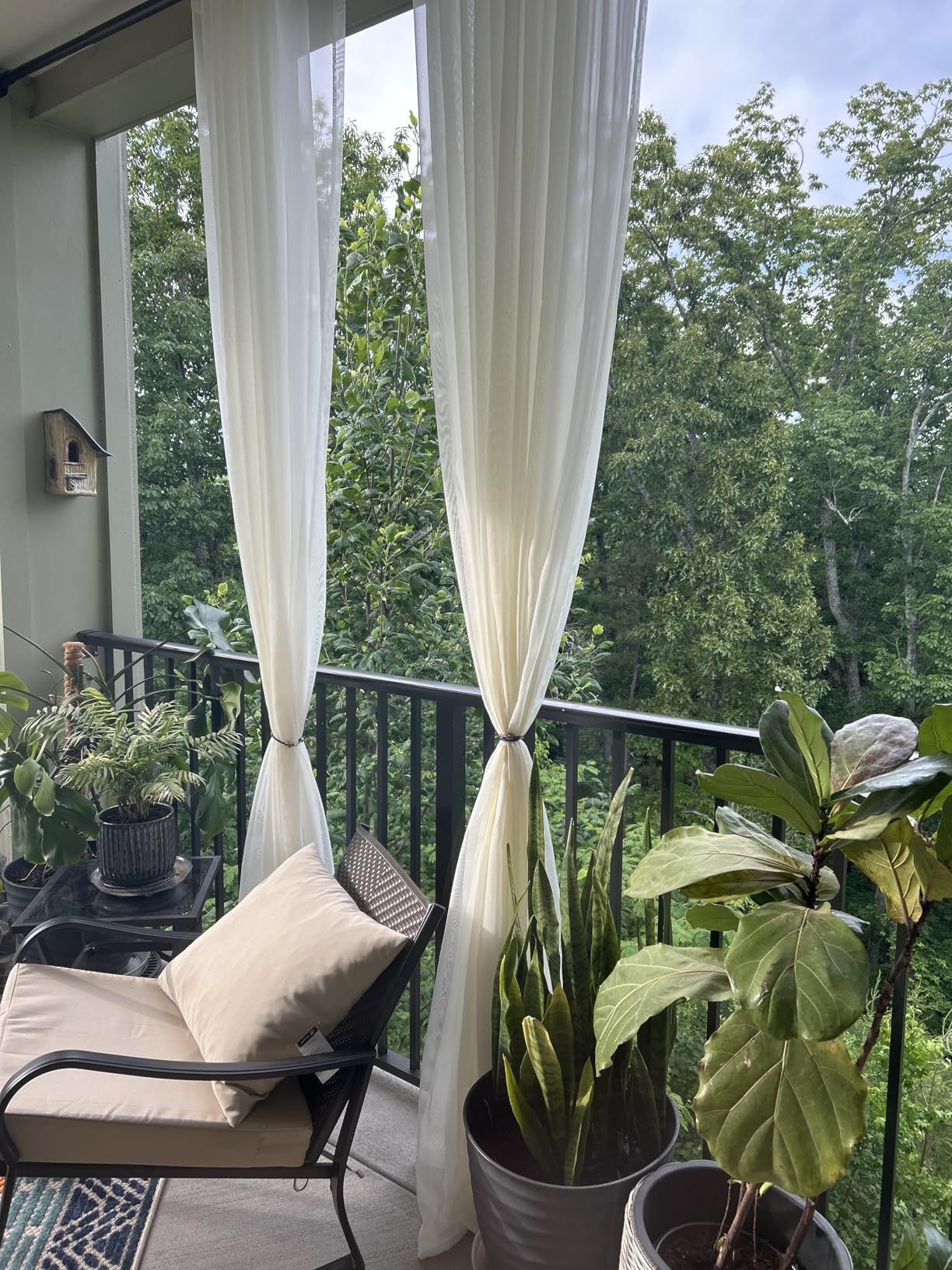 BONZER White Outdoor Sheer Curtains for Patio Waterproof - 2 Panels Grommet Indoor Voile Sheer Curtain for Living Room, Bedroom, Porch, Pergola, Cabana, 54 x 84 inch, White customer photo 2