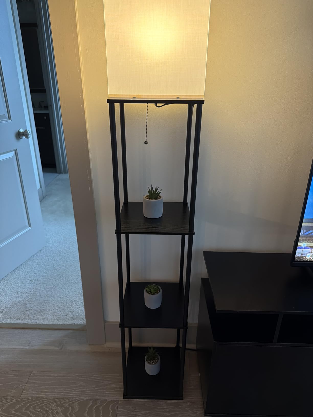SUNMORY Floor Lamp with Shelves, Modern Square Standing Lamp with 3 Color Temperature Bulb, Corner Display Bookshelf Lamp for Living Room and Bedroom customer photo 2