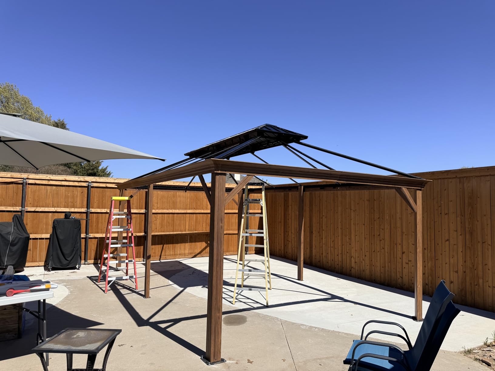 PURPLE LEAF 10' X 12' Outdoor Hardtop Gazebo for Patio Galvanized Steel Double Roof Permanent Canopy Teak Finish Coated Aluminum Frame Pavilion Gazebo with Netting customer photo 2