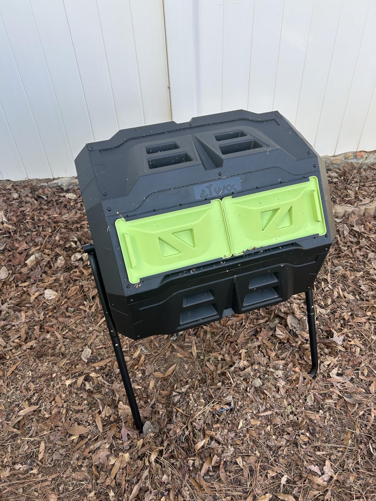 2021 Upgraded Tumbling Composter with Compost Thermometer - Dual Chamber Garden Compost Bin(43 Gal, Green) customer photo 1