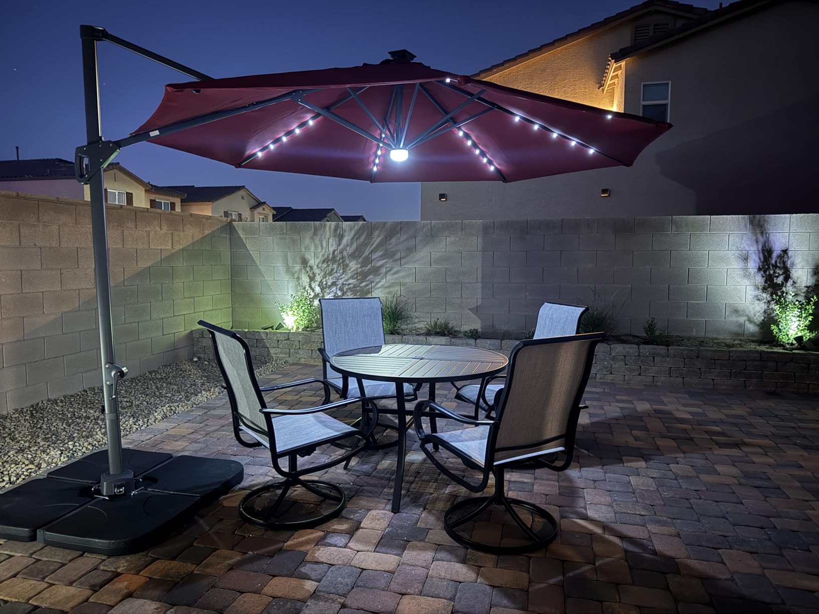 Best Choice Products 10ft Solar LED Cantilever Patio Umbrella, 360-Degree Rotation Hanging Offset Market Outdoor Sun Shade for Backyard, Deck, Poolside w/Lights, Easy Tilt, Cross Base - Navy Blue customer photo 1