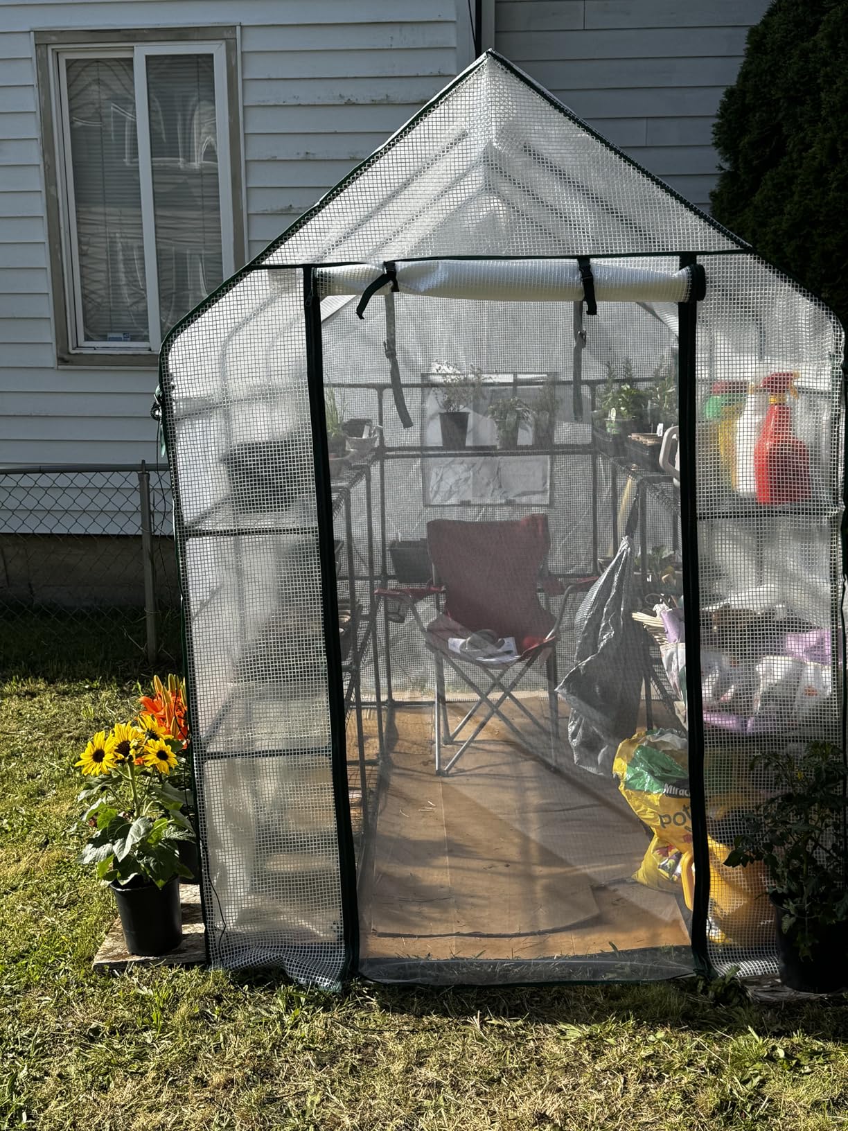 SUNGIFT Walk-in Greenhouse for Outdoors, 57x61x80 Inch Large Greenhouse, 3 Tiers 10 Shelves Mini Green House Kit with Observation Windows Roll-up Door Zipper, Plant Garden Hot House for Herbs, Flowers customer photo 2