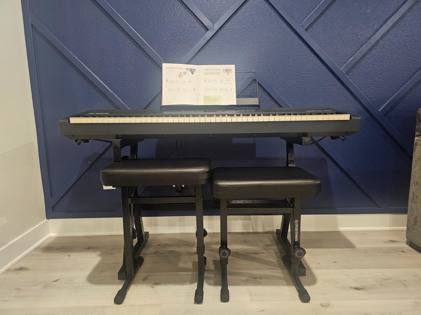 Liquid Stands Piano Bench Adjustable Stool - Music Keyboard Bench Seat for Piano Keyboard Stand with Black Padded Cushion (PU Leather) customer photo 1
