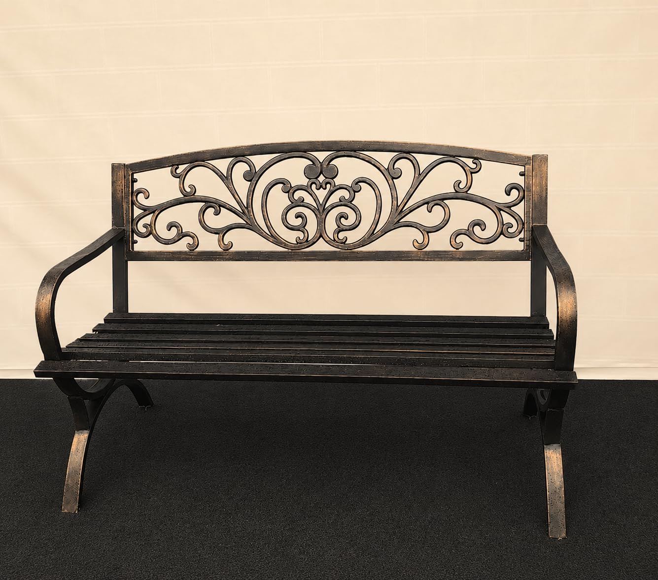 MFSTUDIO 50 Inches Outdoor Garden Bench, Cast Iron Metal Frame Patio Park Bench with Floral Pattern Backrest, Arch Legs for Porch, Lawn, Yard-Bronze customer photo 1