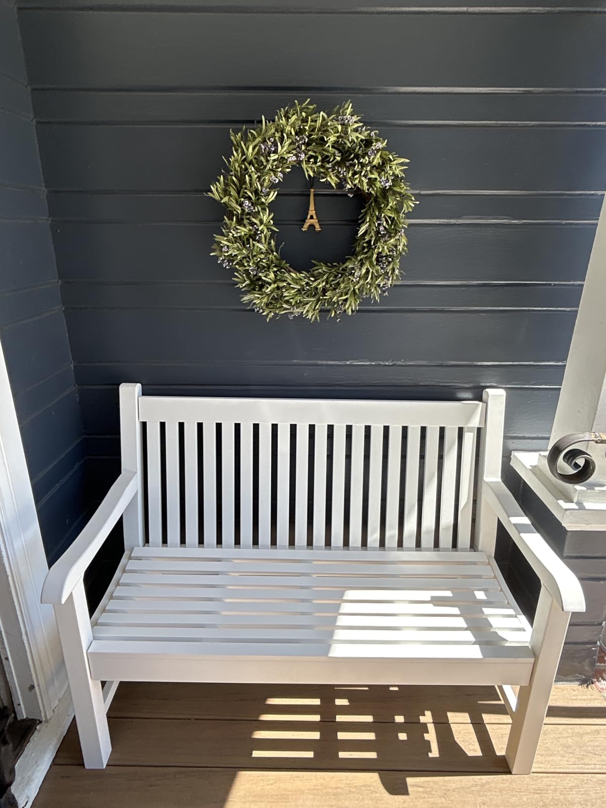 Psilvam 2-Person Outdoor Bench with 700 Lbs Weight Capacity, Poly Lumber Weatherproof Garden Bench Seating for Porch, Balcony and Park, All-Weather Patio Bench Furniture (Teak) customer photo 2