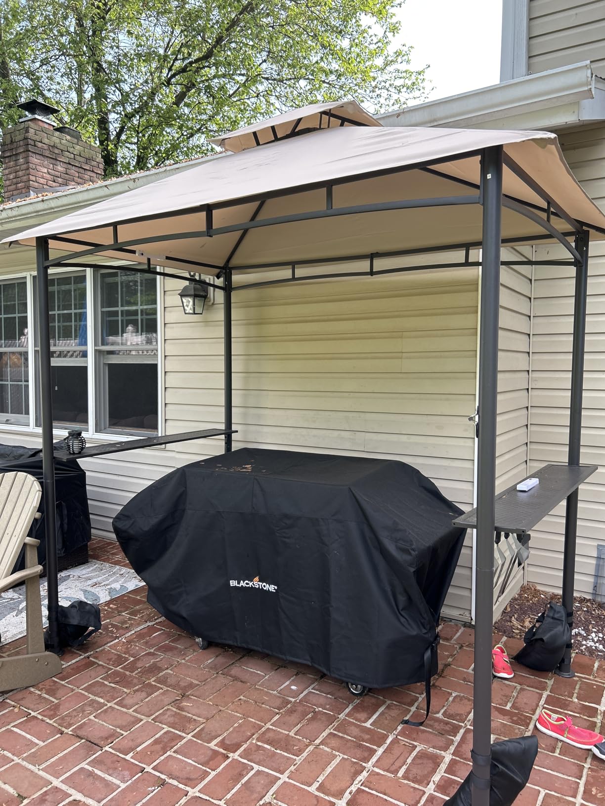FAB BASED 5x8 Grill Gazebo, All-Weather Steel Construction, Double Tiered & Resistance Canopy Roof, Metal Serving Shelves, 2 LED and Bottle Opener for Patio, Backyard, BBQ (Brown) customer photo 1
