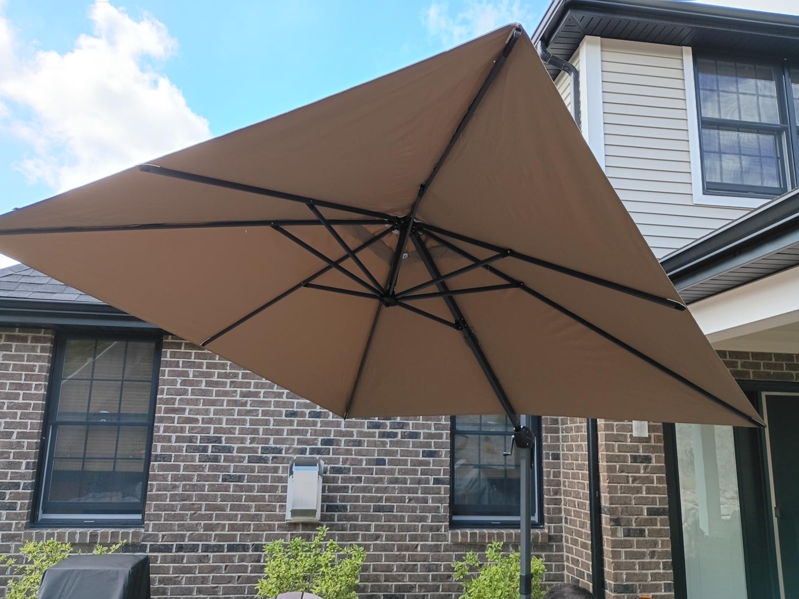 PURPLE LEAF 9' X 11.5' Patio Umbrella with Base Outdoor Cantilever Rectangle Umbrella Offset Umbrella with 360-degree Rotation for Garden Deck Pool Patio, Beige customer photo 2