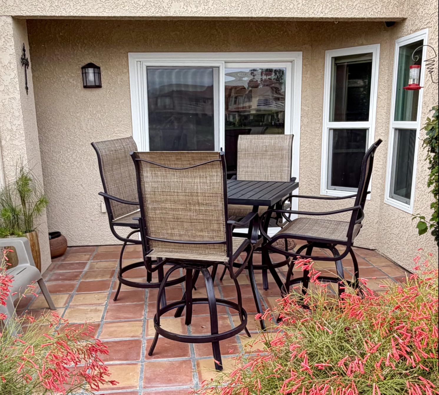 PHI VILLA 5 PCS Outdoor Bar Set, Counter Height Swivel Chair with Rectangle Metal Table, Textilene Fabric and Quick-Drying Waterproof, High Patio Set for Garden, Yard, Poolside customer photo 1