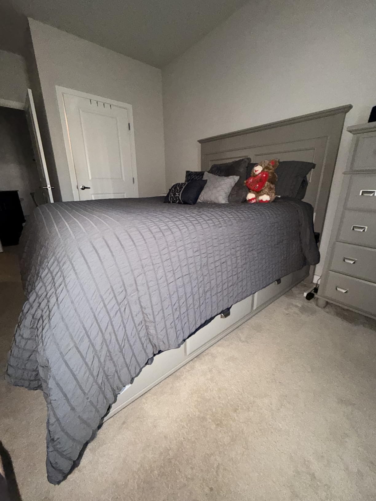 HYMOKEGE Queen Comforter Set Seersucker 7 Pieces, All Season Luxury Bed in a Bag for Bedroom, Bedding Set with Comforters, Sheets, Pillowcases & Shams, Dark Grey customer photo 2