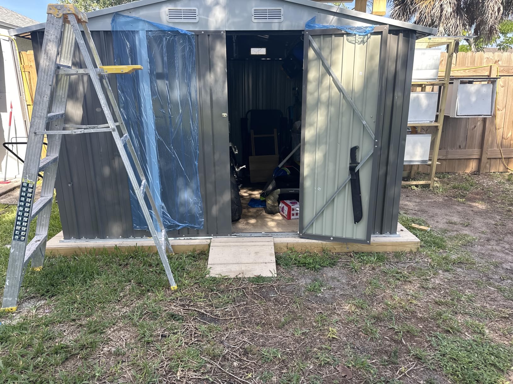 Patiowell 5x3 FT Outdoor Storage Shed, Tool Shed with Sloping Roof and Lockable Door, Metal Shed for Backyard Garden Patio Lawn, Brown customer photo 1