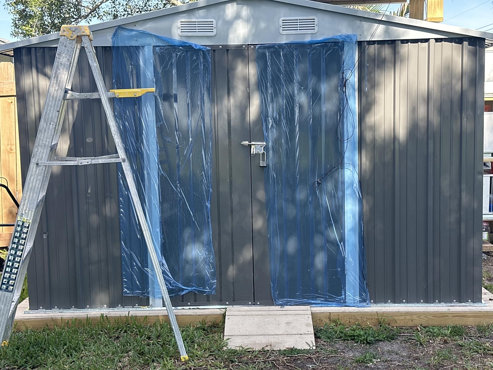 Patiowell 5x3 FT Outdoor Storage Shed, Tool Shed with Sloping Roof and Lockable Door, Metal Shed for Backyard Garden Patio Lawn, Brown customer photo 2