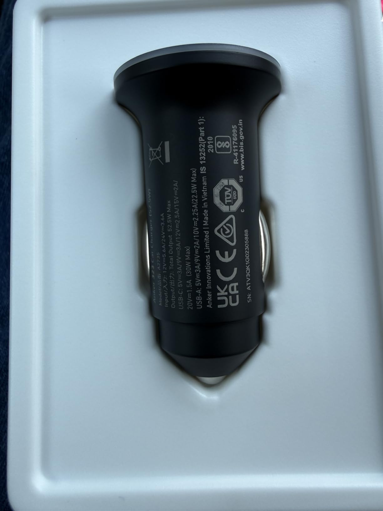 Anker 323 USB-C Car Charger Adapter, 52.5W Cigarette Lighter Charger with 30W PowerIQ 3.0 Fast Charging for iPhone 17/16/15/14/13/12 Series, Galaxy S25/24, Pixel customer photo 1