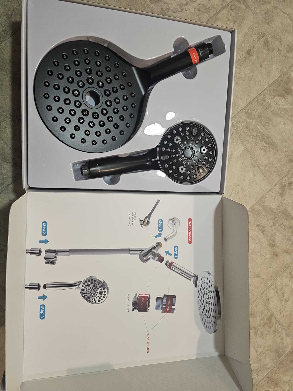 MakeFit Dual Handheld Shower Head Combo, 2-in-1 Rain Shower Heads System 8 Inch Rainfall Shower Head and 10 Modes High Pressure Hand Held Showerhead with Built-in Power Wash customer photo 2