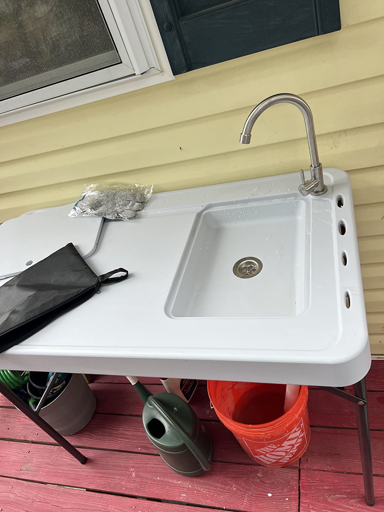 Dragosum Outdoor Sink Fish Cleaning Table Portable Camping Table with Faucet Hose Hook Up Grid Rack, Fish Fillet Camping Sink Table, Fish Cleaning Kit for Picnic Beach Patio customer photo 1