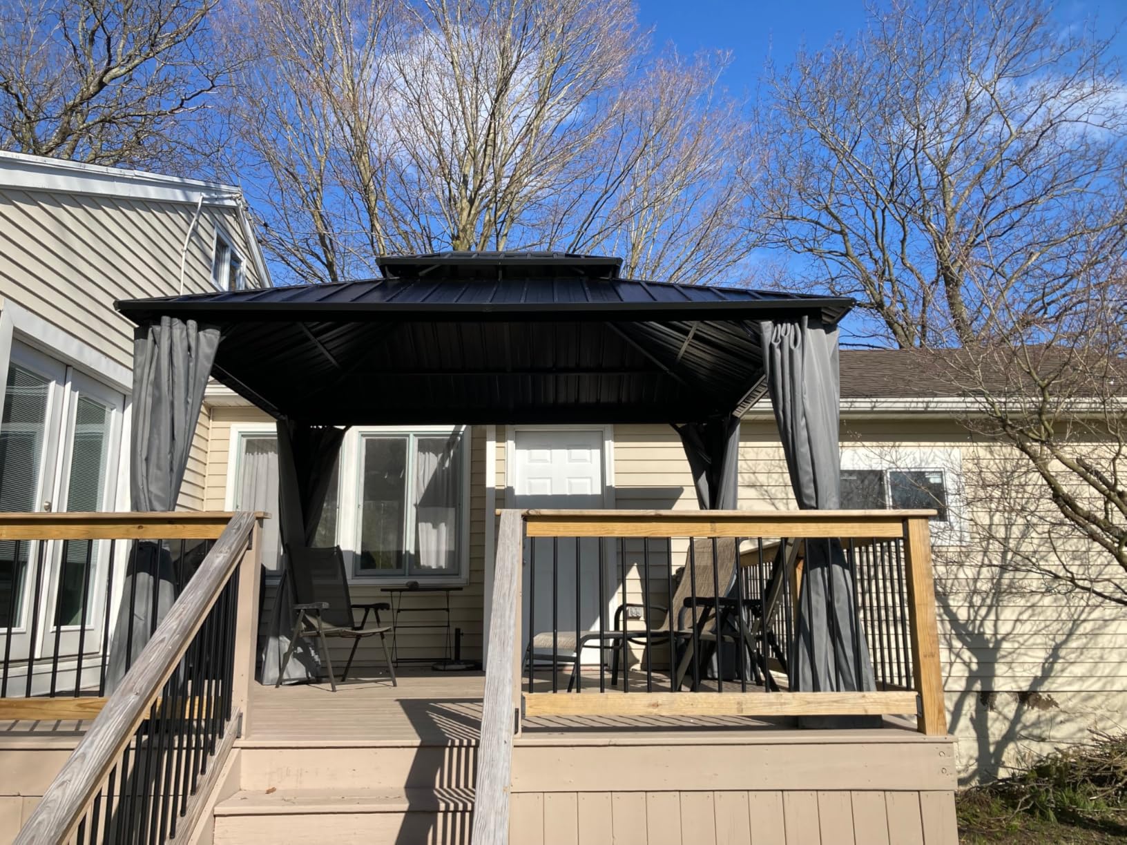 YITAHOME 12x14ft Hardtop Gazebo with Nettings and Curtains, Heavy Duty Double Roof Galvanized Steel Outdoor Combined of Vertical Stripes Roof for Patio, Backyard, Deck, Lawns, Gray customer photo 2