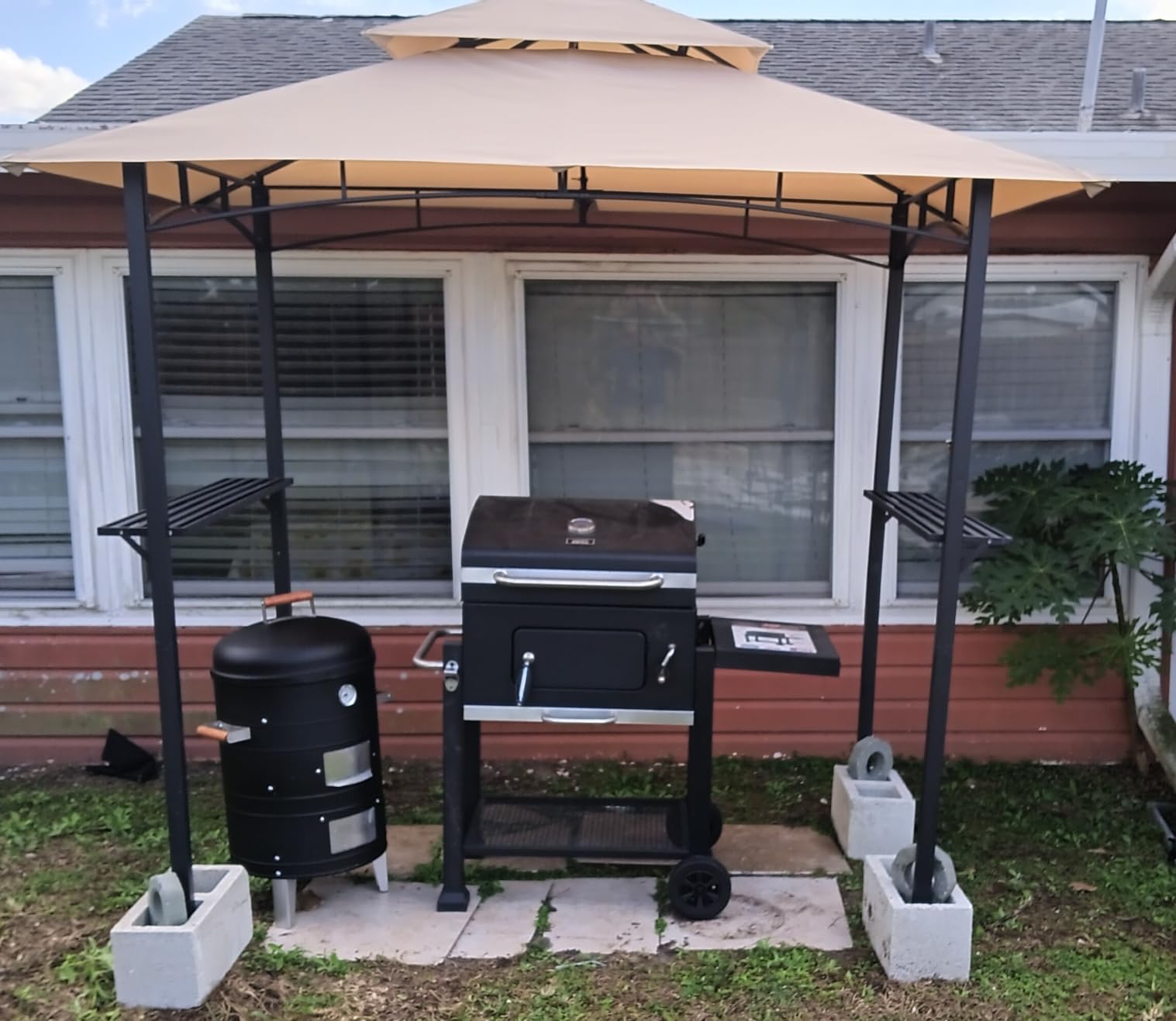 AECOJOY 8' x 5' Outdoor Grill Gazebo Canopy, BBQ Canopy for Outdoor Grill, 2-Tier BBQ Gazebo Shelter for Patio, Backyard and More (Grey) customer photo 2